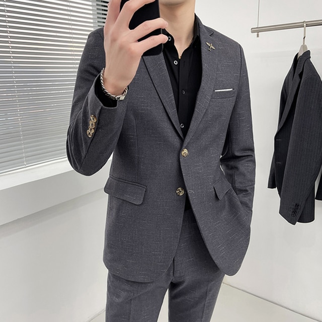 Men's Suit Jacket Vest Pants Fashion Boutique Plaid Casual Business Male Groom Wedding Tuxedo Dress 3 Pieces Set Blazers Coat