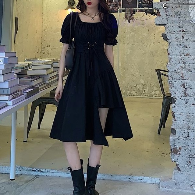 2023 New Arrivals Short Sleeve Fashion Dress Women Y2k Fairy Party Dresses Summer Midi Dress White Black Clothing Vestidos 19482