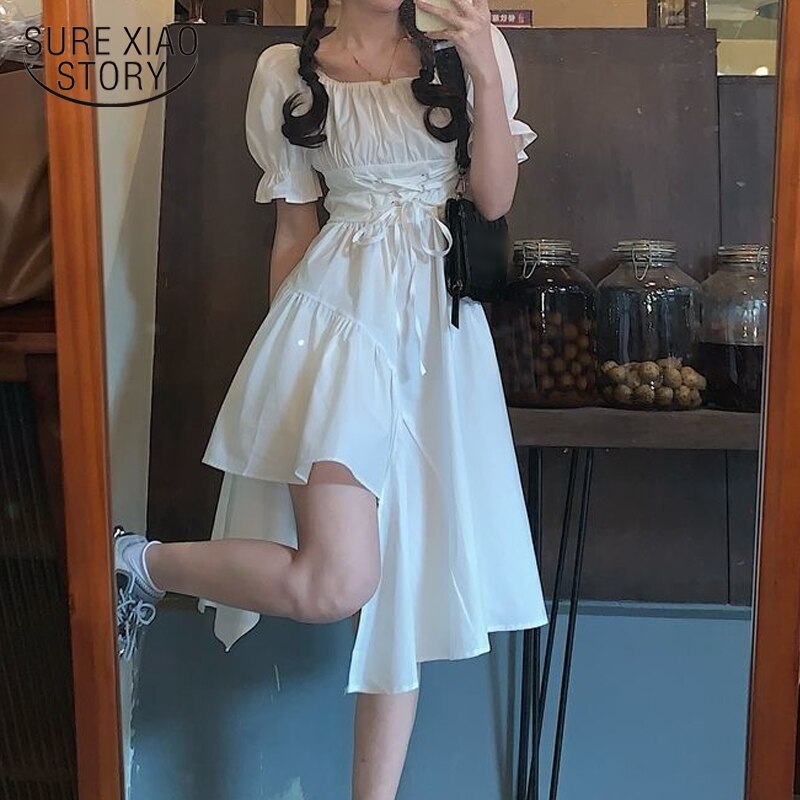 2023 New Arrivals Short Sleeve Fashion Dress Women Y2k Fairy Party Dresses Summer Midi Dress White Black Clothing Vestidos 19482