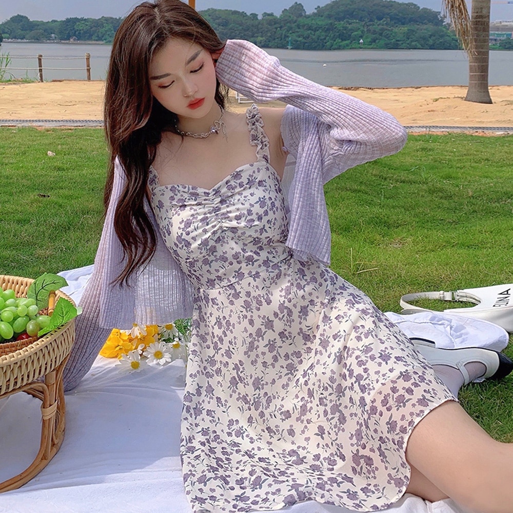 Sexy Spaghetti Straps Summer Mini Dress Women Ruffle Purple Floral Print Beach Sundress Party Wedding Vacation Vestidos платье