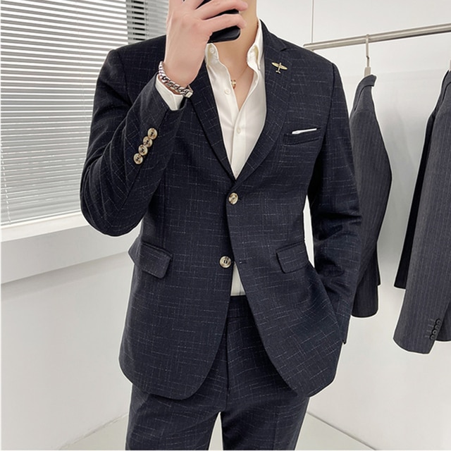 Men's Suit Jacket Vest Pants Fashion Boutique Plaid Casual Business Male Groom Wedding Tuxedo Dress 3 Pieces Set Blazers Coat