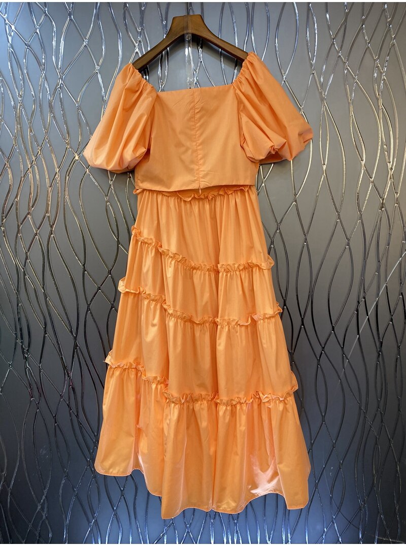 Crop Sets 2023 Summer Fashion 2 Piece Sets High Quality Clothing Set Ladies Drawstring Waist Crop Tops+Long Maxi Skirt Suits