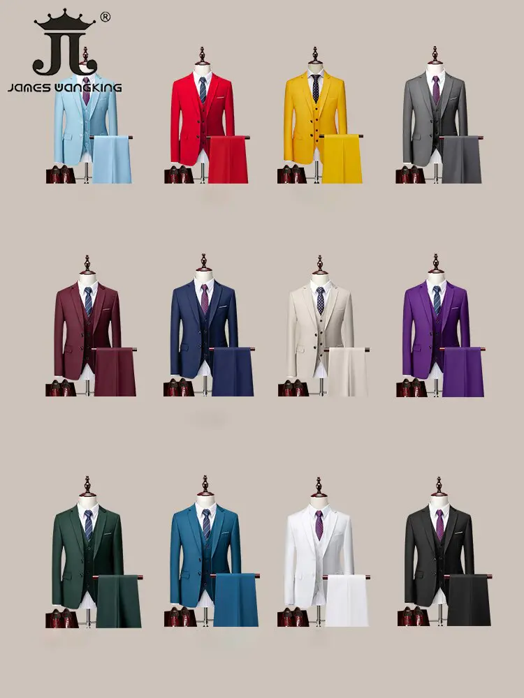 13 Colors 5XL( Jacket + Vest + Pants ) High-end Brand Formal Business Mens Suit Three-piece Groom Wedding Dress Solid Color Suit