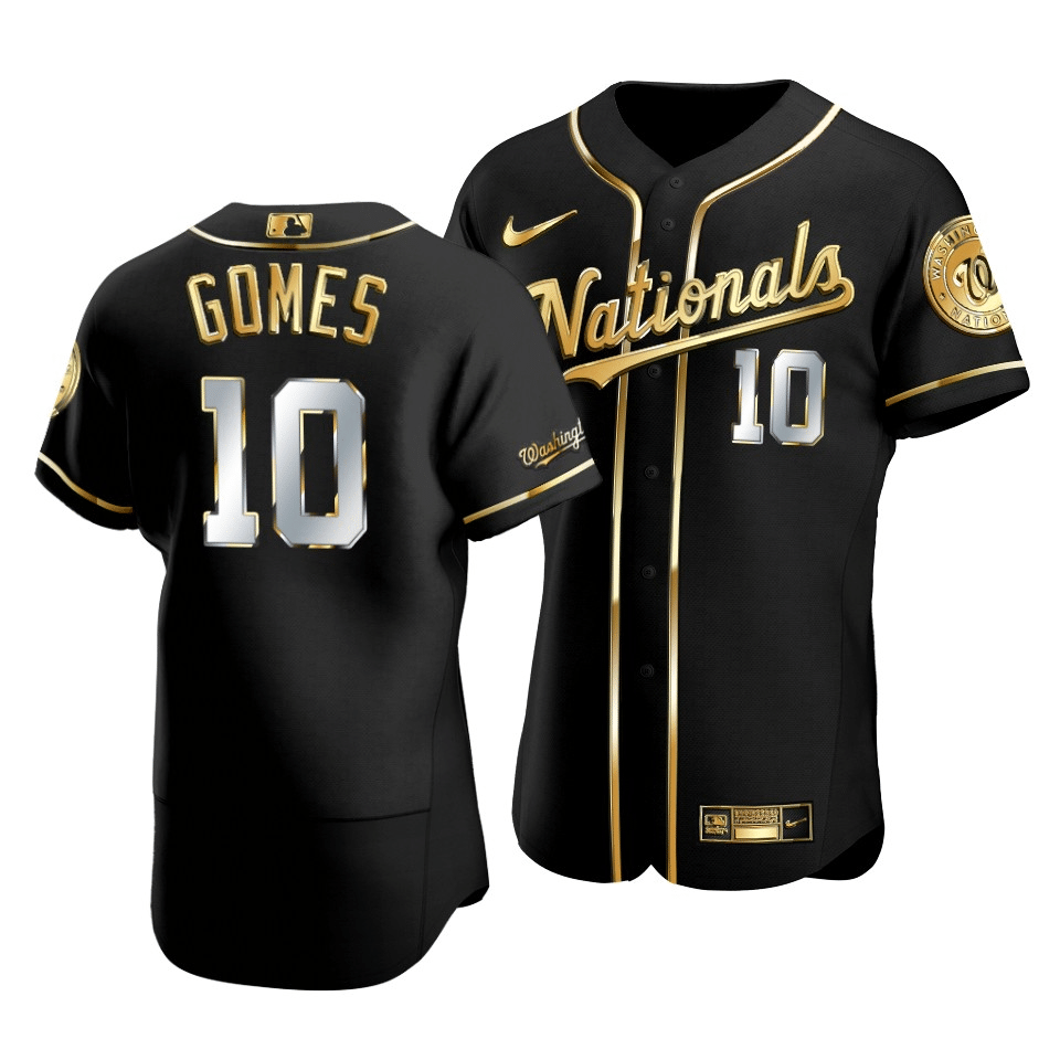 Men's Washington Nationals Yan Gomes #10 Gold Edition Black Jersey 