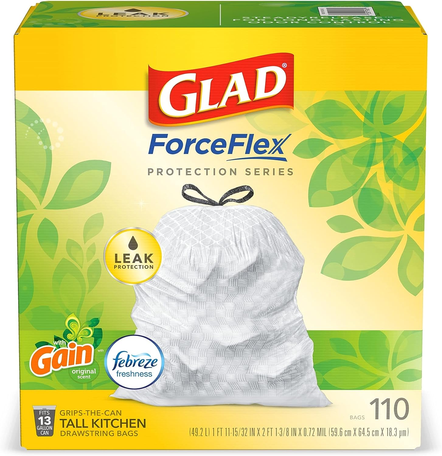 Glad Drawstring Gain Odor Shield Medium Trash Bags - 8 Gallon - 80ct