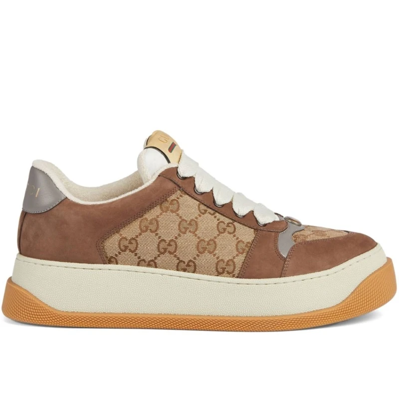 Gucci Screener GG Supreme sneakers,Screener Monogrammed Canvas, Suede and Leather Sneakers,Beige  1