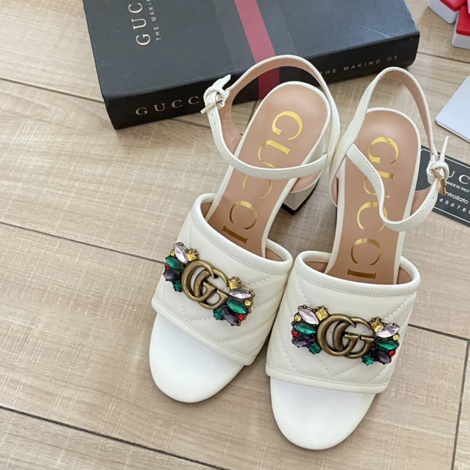 Gucci Women's White Off Matelassé Platform Heeled Sandals  1