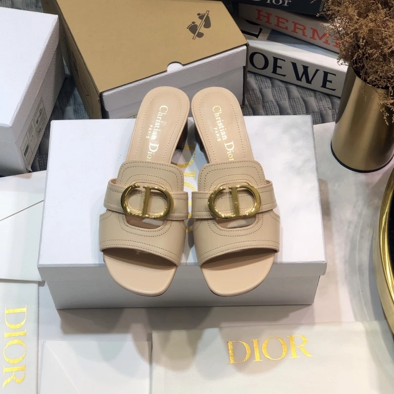 Dior Beige Leather Montaigne Flat Slides  1