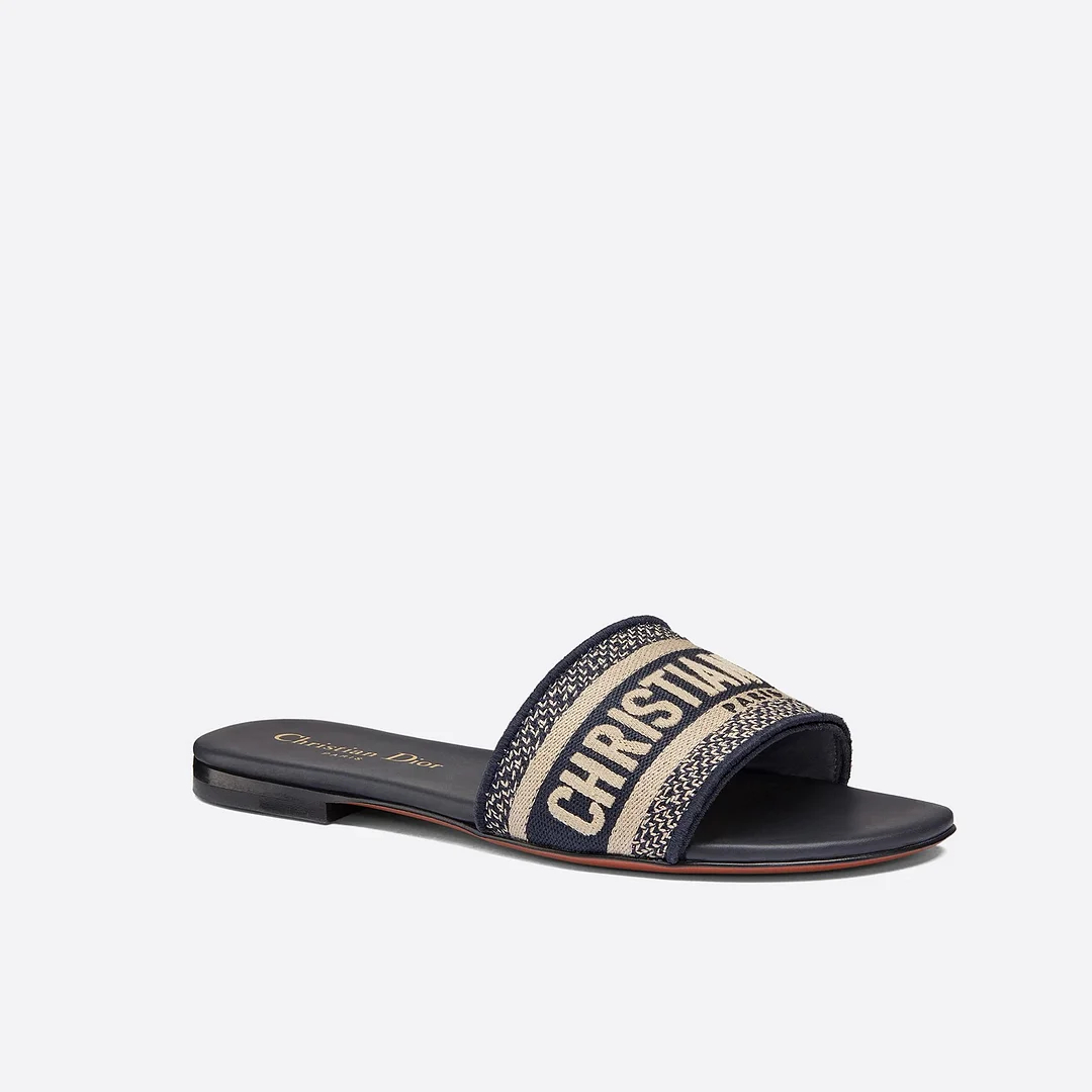 Christian Dior Navy Blue Dway Embroidered Flat Sandal