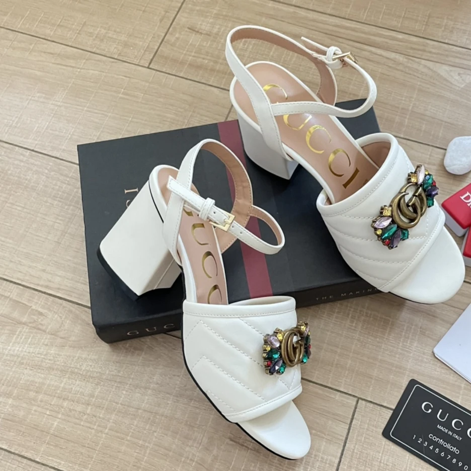 Gucci Women's White Off Matelassé Platform Heeled Sandals  1