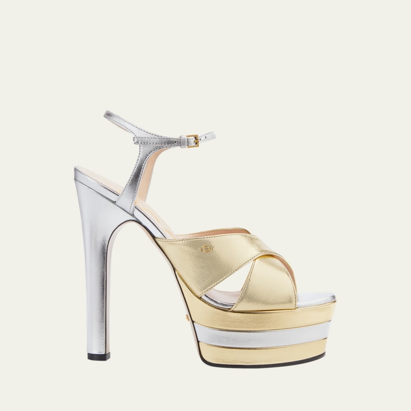 Angel Metallic Ankle-Strap Platform Sandals