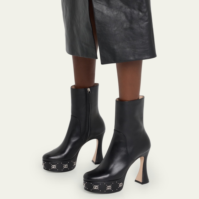 Janaya Leather GG Stud Platform Booties