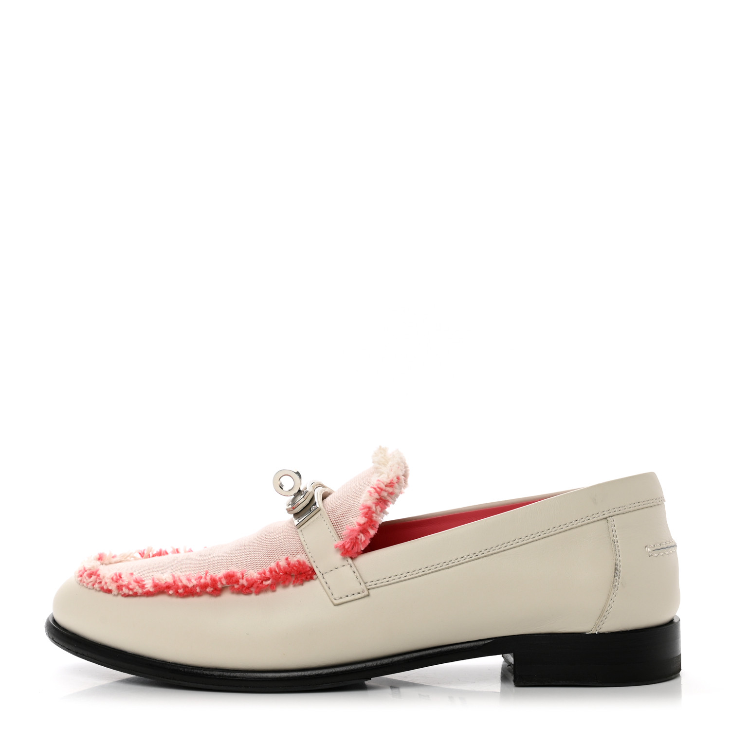 Toile Calfskin Fray Fray Womens Destin Loafer 38.5 Beige Glase Framboise