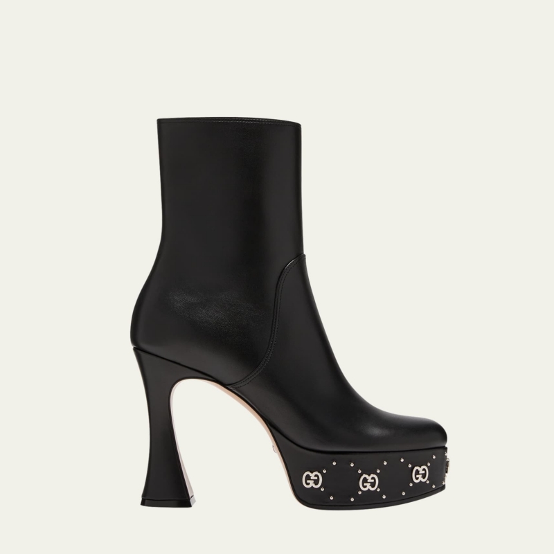 Janaya Leather GG Stud Platform Booties