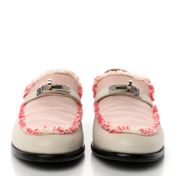 Toile Calfskin Fray Fray Womens Destin Loafer 38.5 Beige Glase Framboise