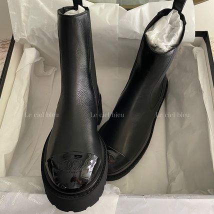 CHANEL | Round Toe Casual Style Plain Leather Chelsea Boots