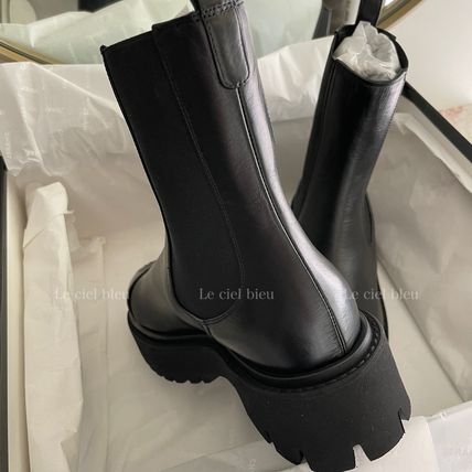 CHANEL | Round Toe Casual Style Plain Leather Chelsea Boots