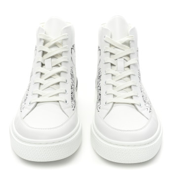 Calfskin Graff Print Mens District Sneakers  White Black