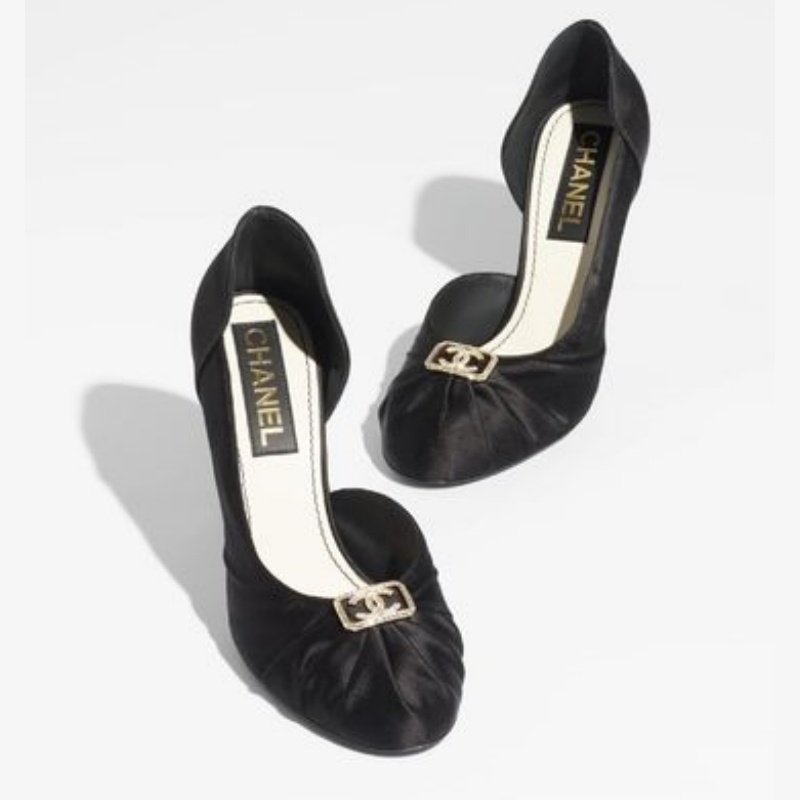 CHANEL | G39658 X56808 94305 PUMPS Satin/Metal/Strass Black