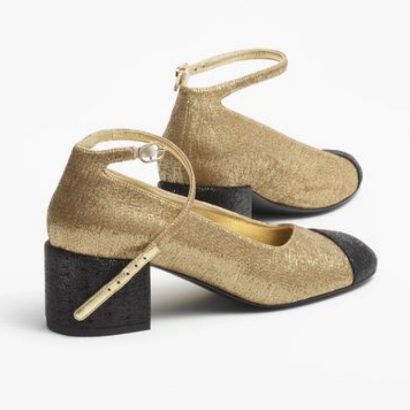 CHANEL |  G45071 B13903 NQ917 MARY JANES Fabric Gold/Black