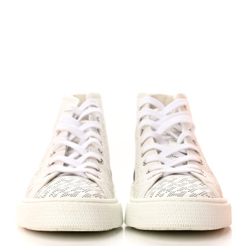 Perforated Calfskin Mens Clap High Top Sneakers  White