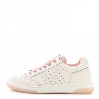 Grained Calfskin Fabric Womens Logo Sneakers White Light Pink