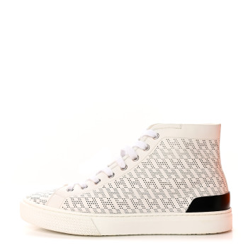 Perforated Calfskin Mens Clap High Top Sneakers  White