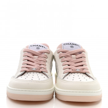 Grained Calfskin Fabric Womens Logo Sneakers White Light Pink