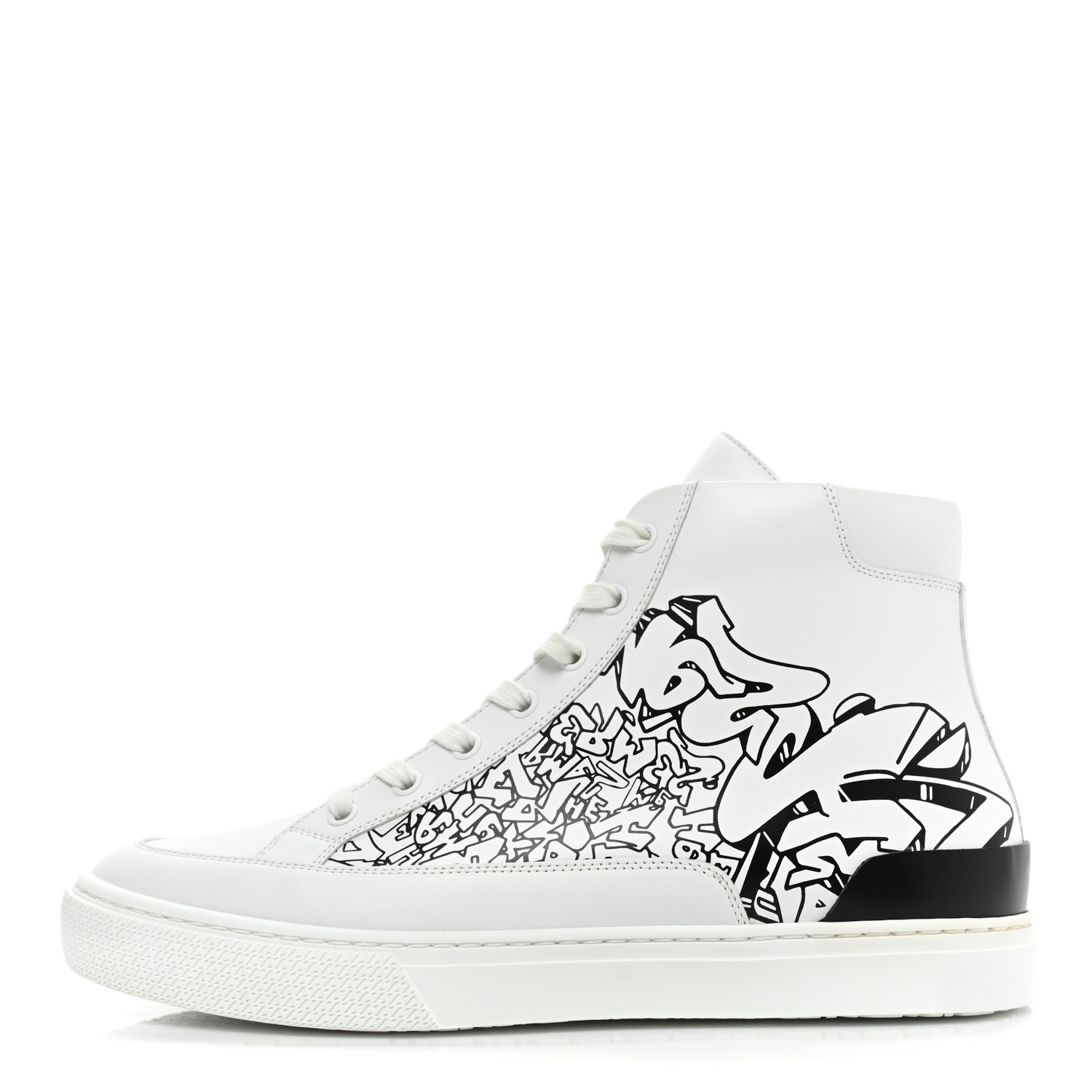 Calfskin Graff Print Mens District Sneakers  White Black