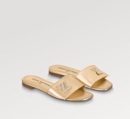 Louis Vuitton | Open Toe Leather Elegant Style Slippers Mules Logo Metallic