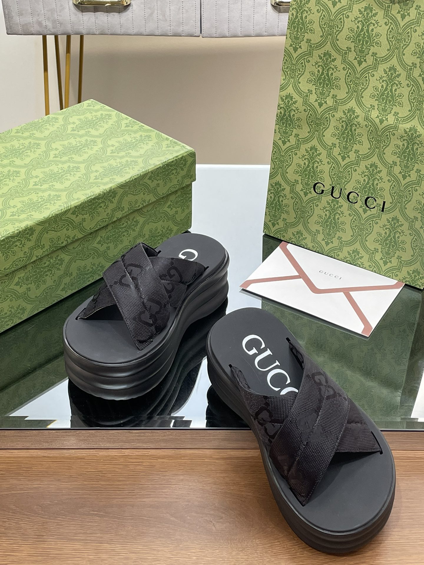 GUCCI PLATFORM BEACH SLIDERS