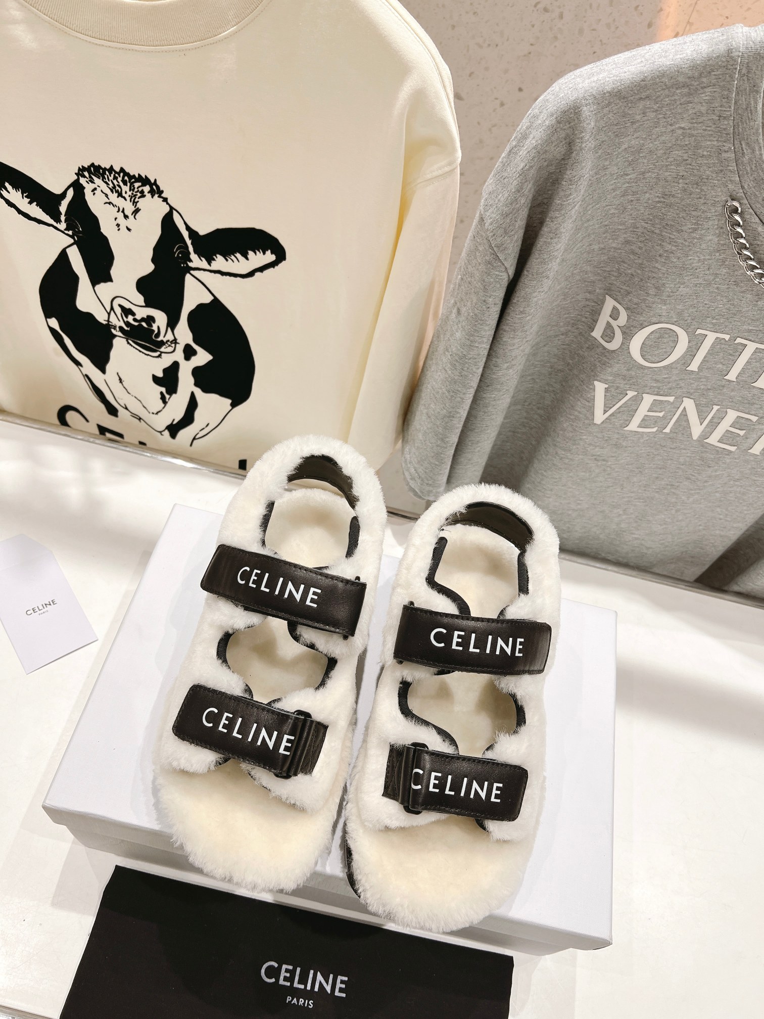 Celine winter shearling platform beach sandals