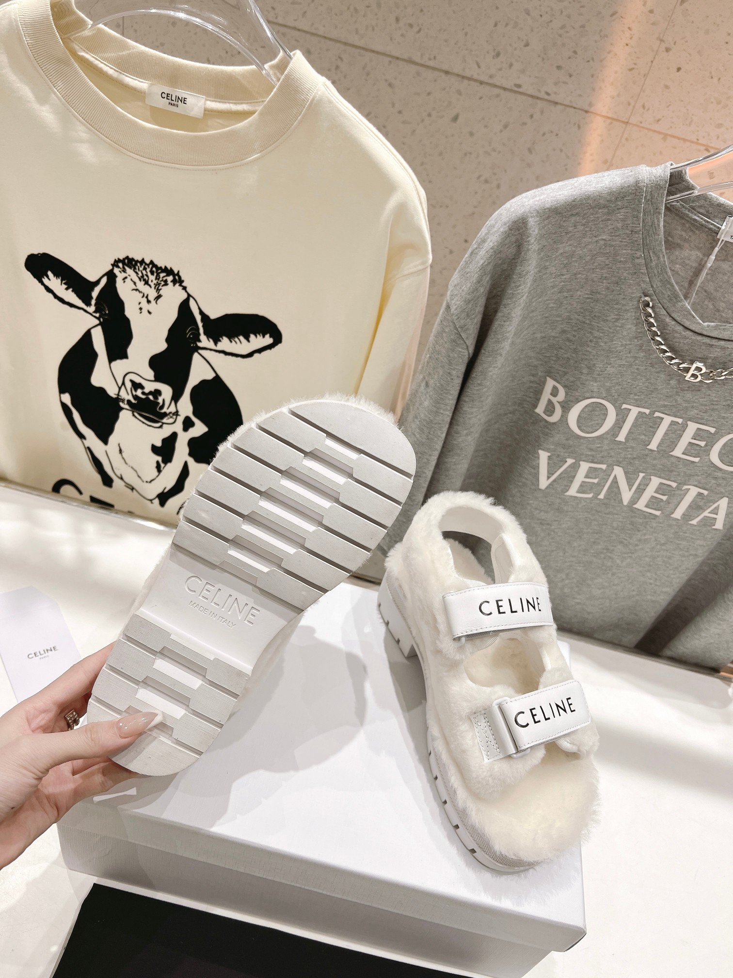 Celine winter shearling platform beach sandals