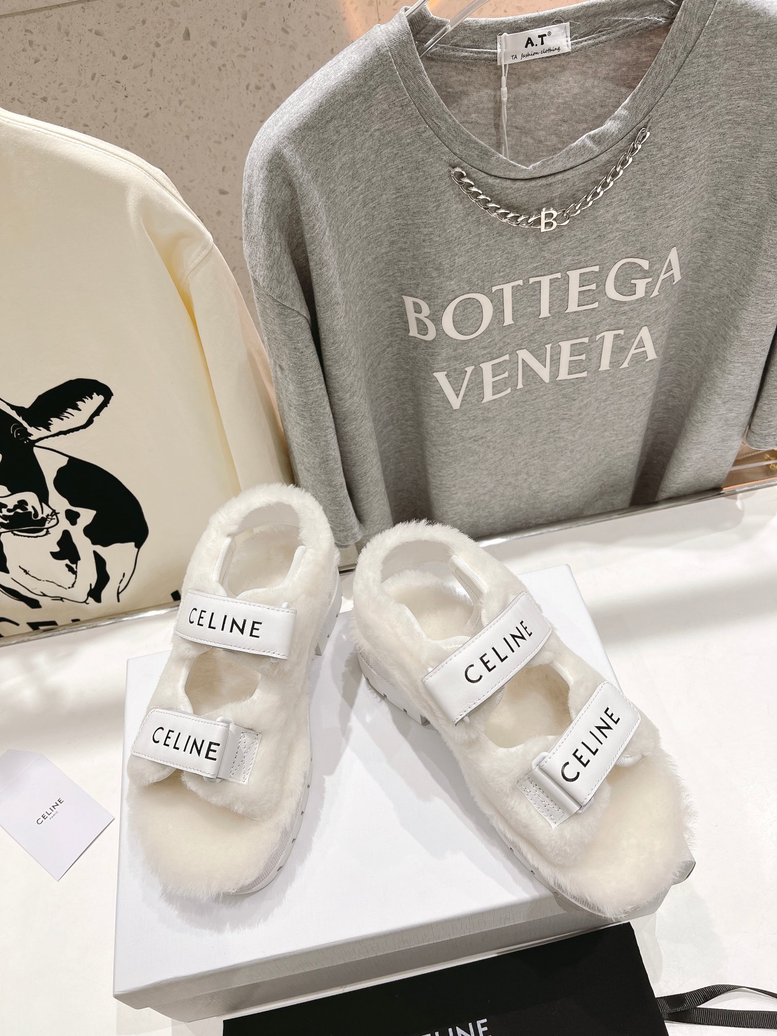Celine winter shearling platform beach sandals