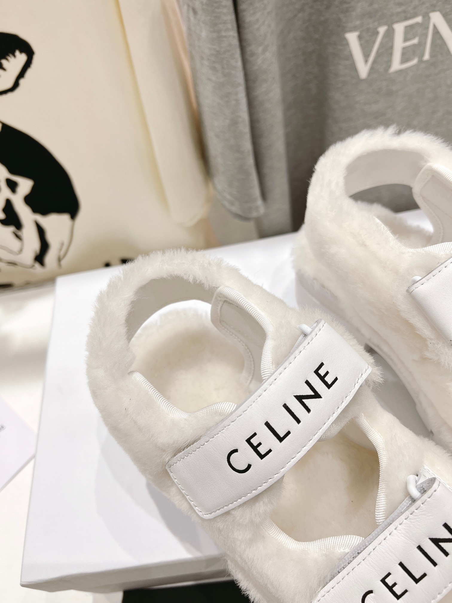 Celine winter shearling platform beach sandals