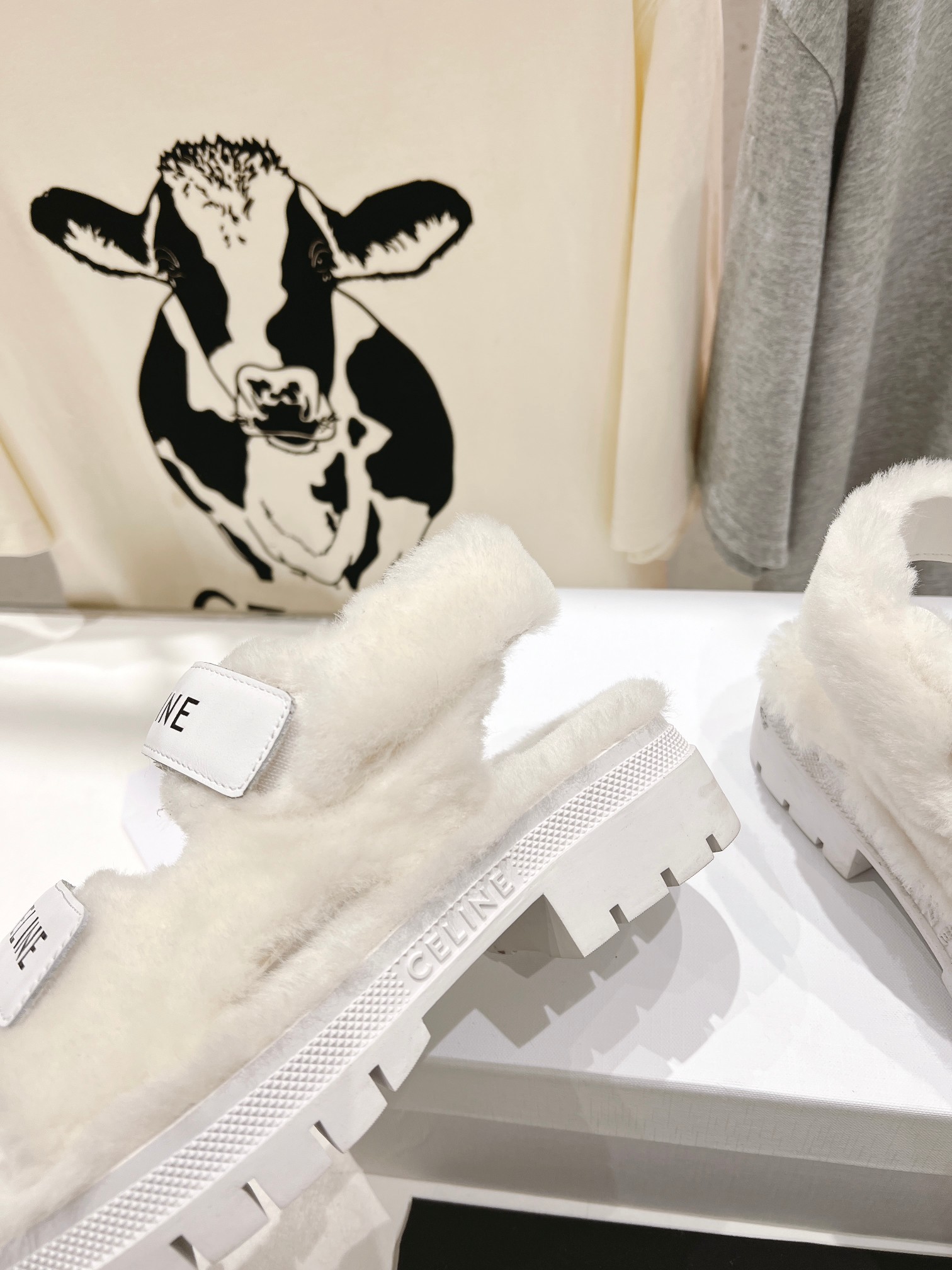 Celine winter shearling platform beach sandals