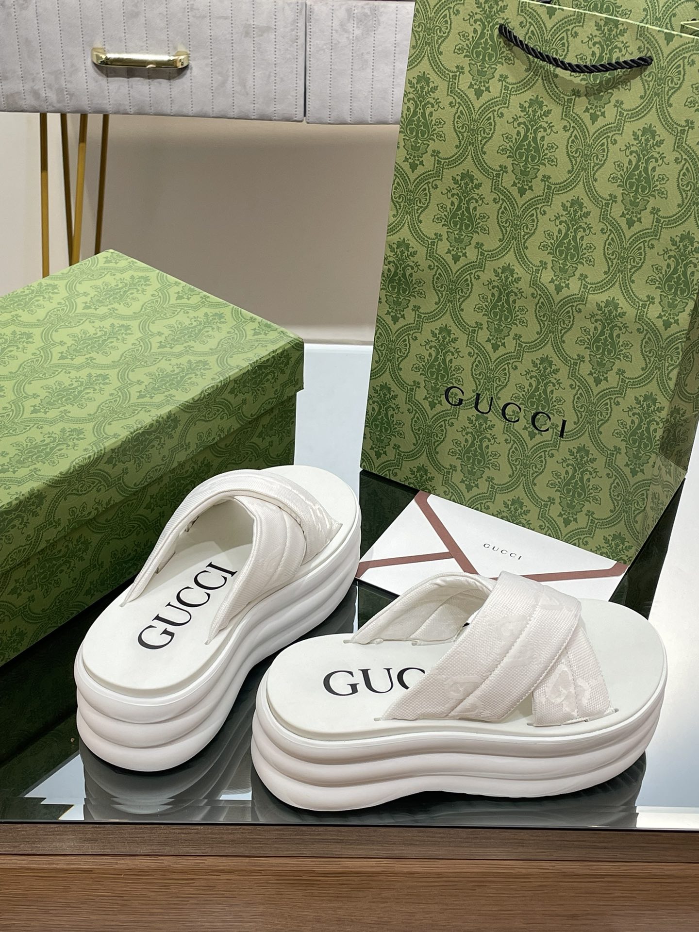 GUCCI PLATFORM BEACH SLIDERS