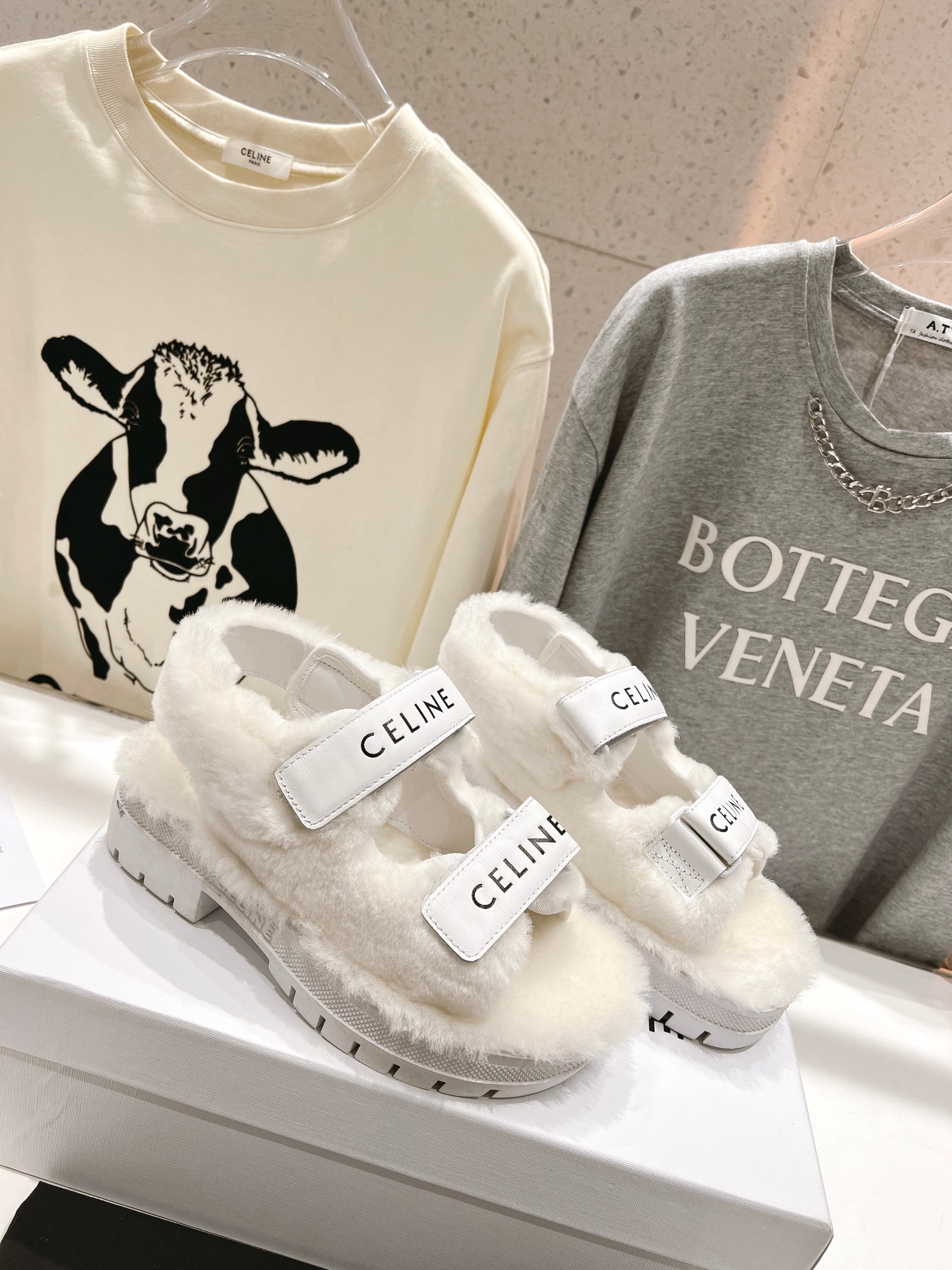 Celine winter shearling platform beach sandals