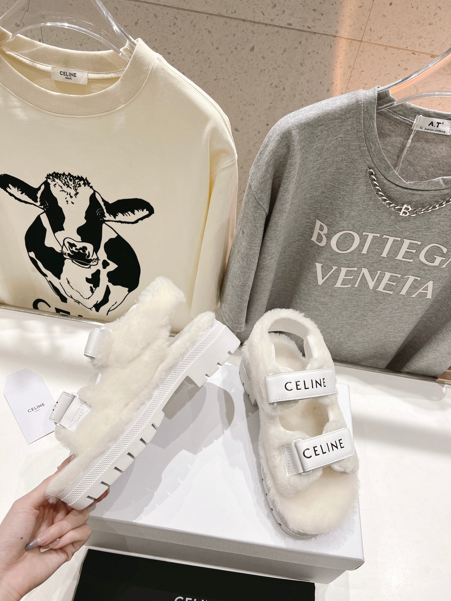 Celine winter shearling platform beach sandals