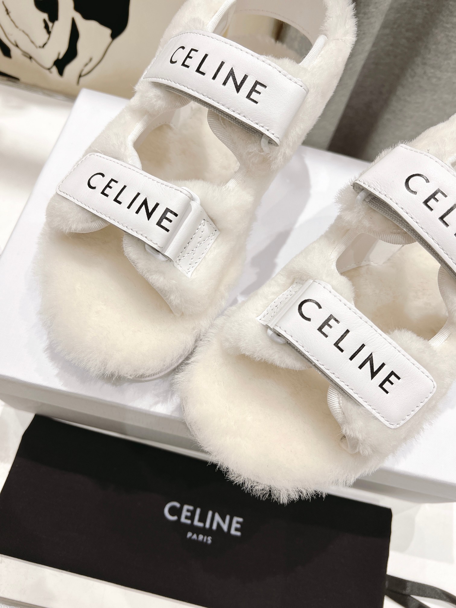 Celine winter shearling platform beach sandals