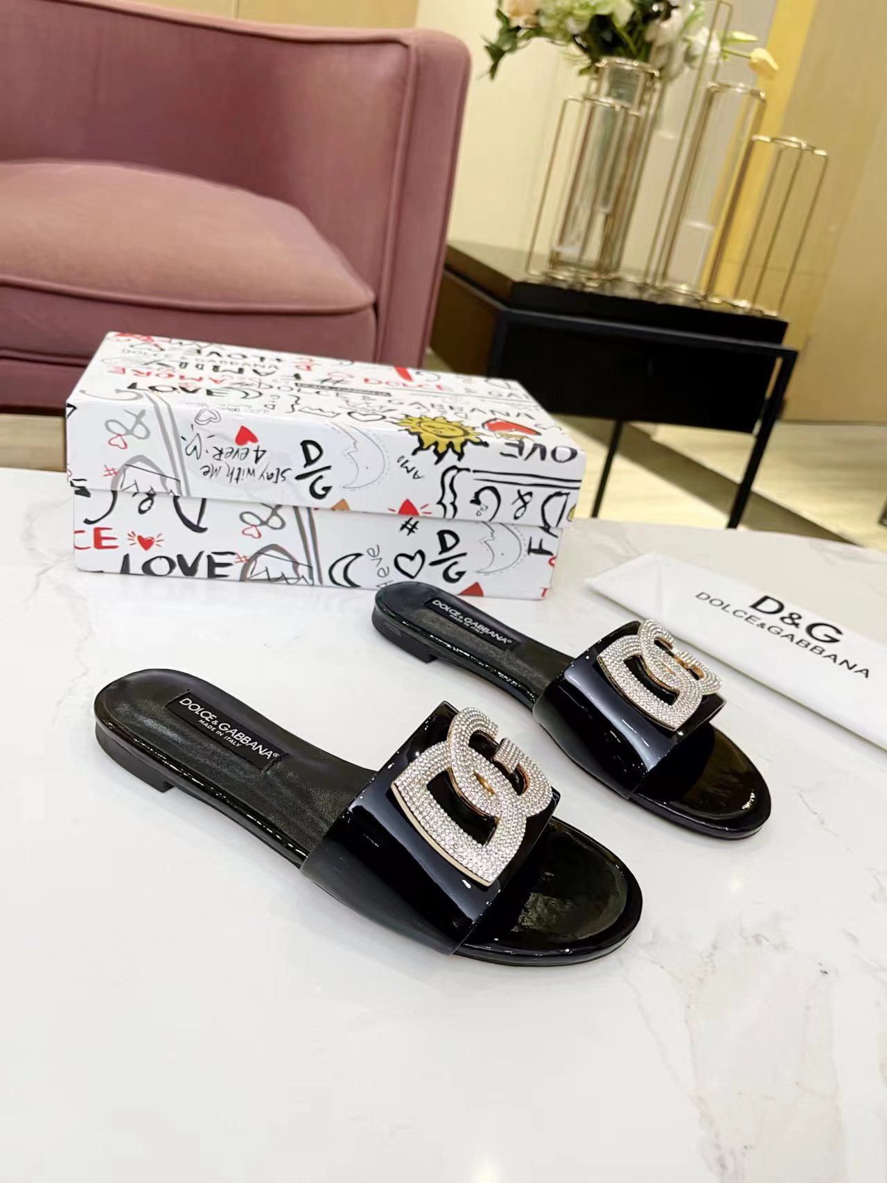 Dolce & Gabbana sliders with crystal buckles
