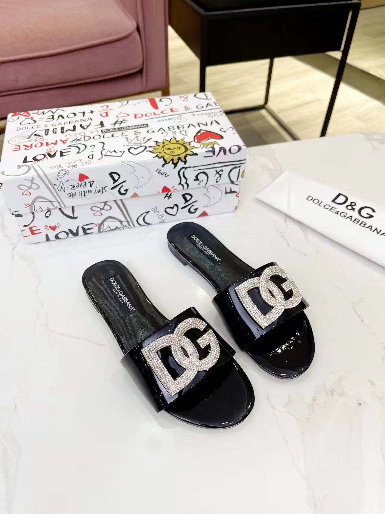 Dolce & Gabbana sliders with crystal buckles