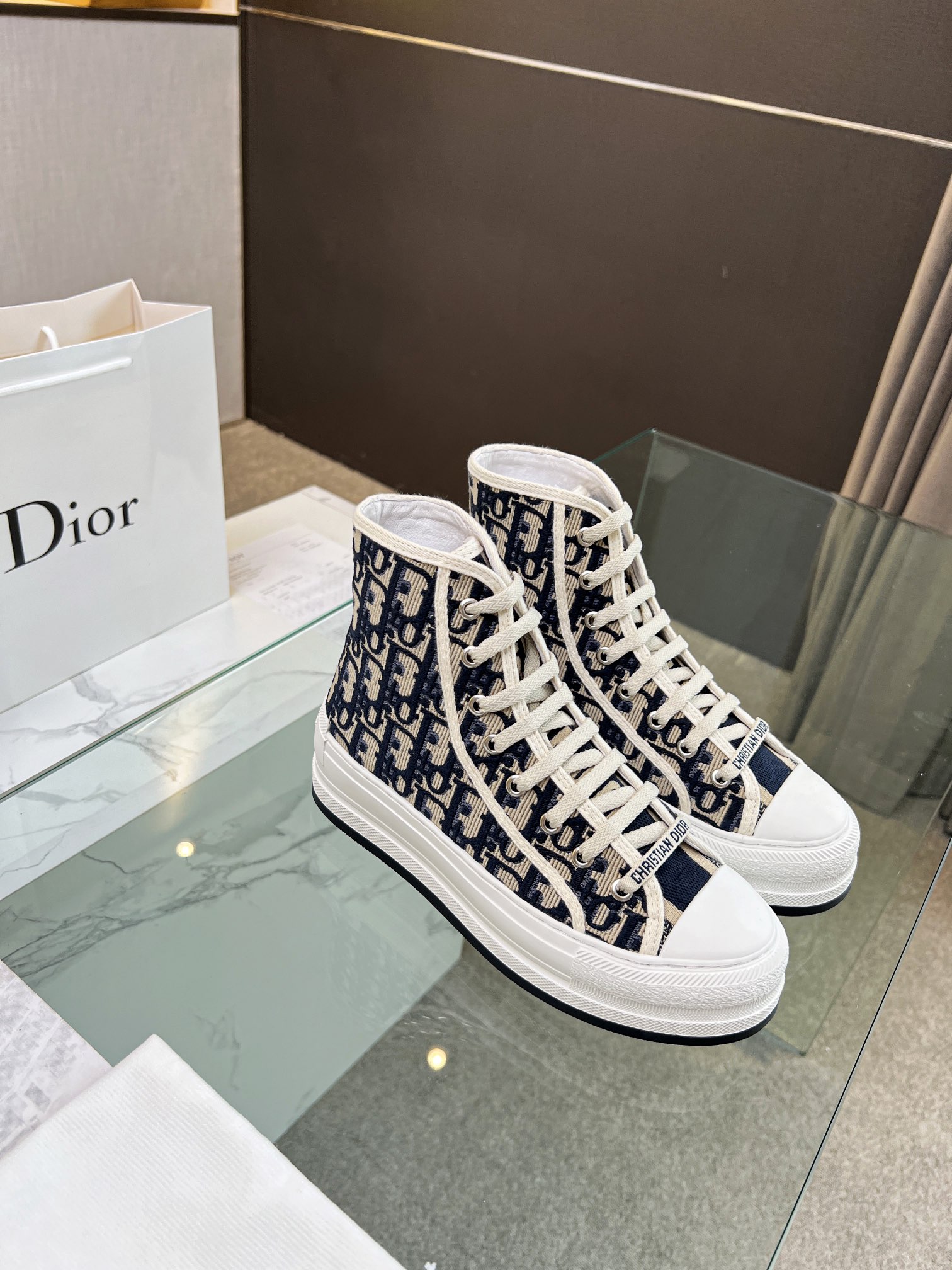 Walk 'n'Dior platform embroidered trainers