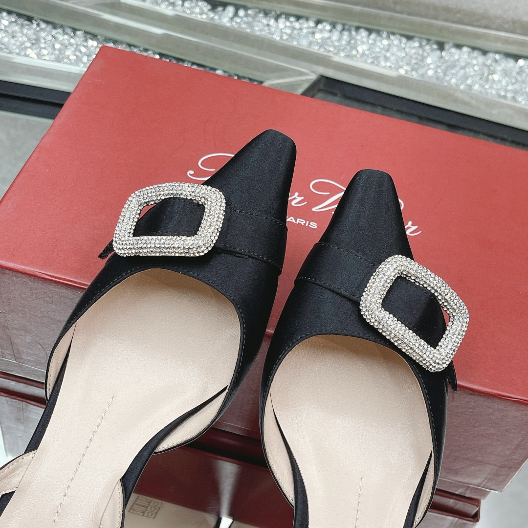 Roger vivor spring and summer silk satin, original diamond-encrusted RV classic diamond buckle heels