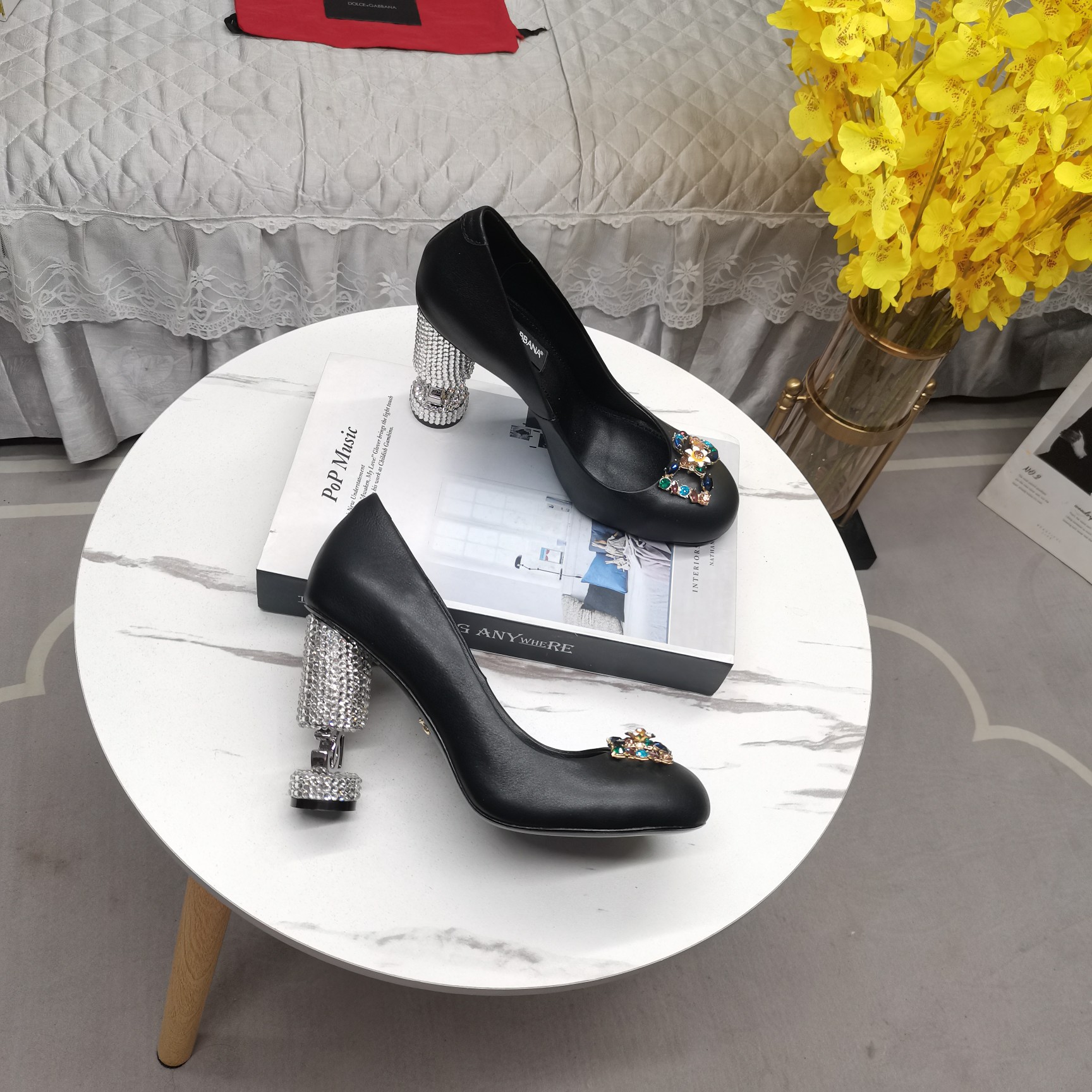 Dolce & Gabbana DG heel coloured diamond-studded buckle heels 💎 👠