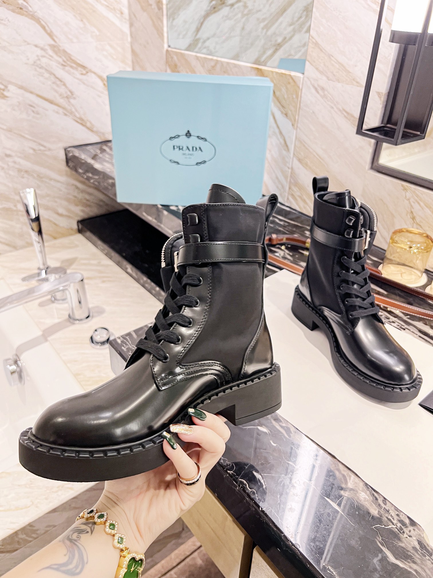 Prada bag bootie chunky soled martin boots Biker boots