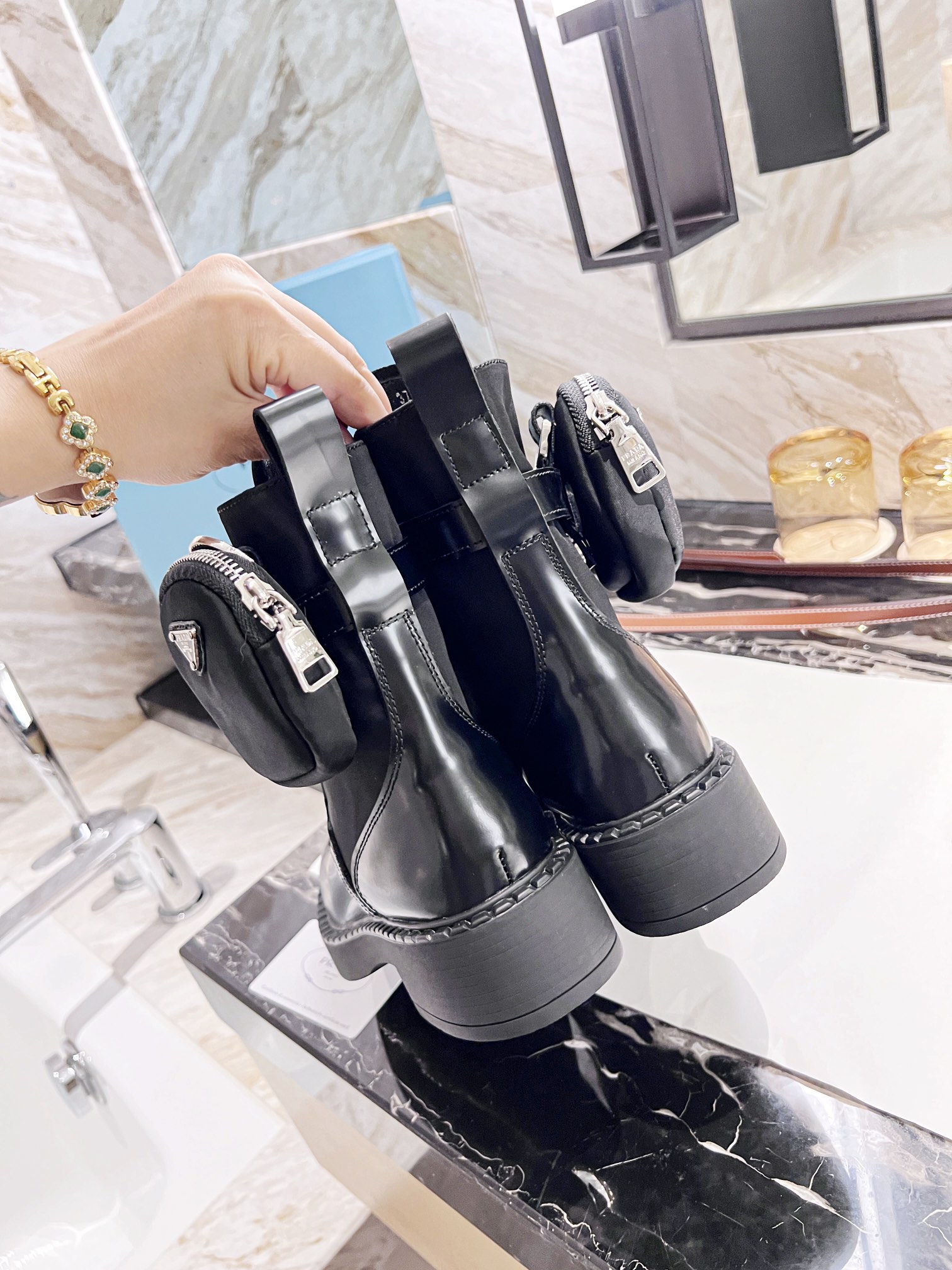 Prada bag bootie chunky soled martin boots Biker boots