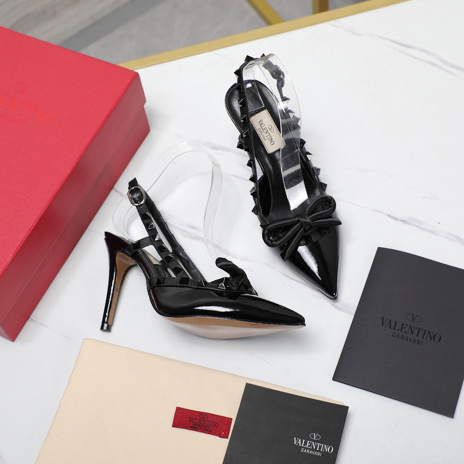 Valentino mid-heel studs, bows, hollow backs, sandals, heels