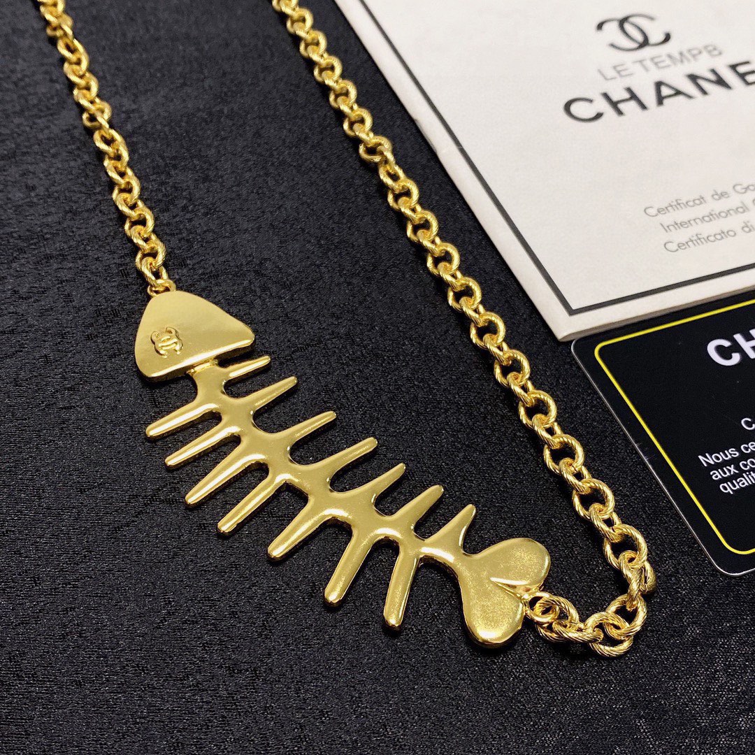 Chanel double C fish skeleton thick chain necklace