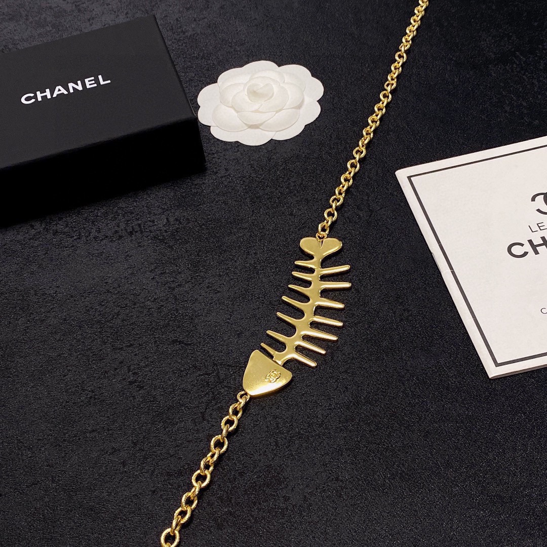 Chanel double C fish skeleton thick chain necklace